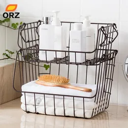 ORZ Металлический провод Хранение Корзина штабелируемая кухня корзина корзина для корзины контейнера для ванной комнаты для ванной комнаты ванная комната стойка стола для стойки настольный гардеробный органайзер T200602