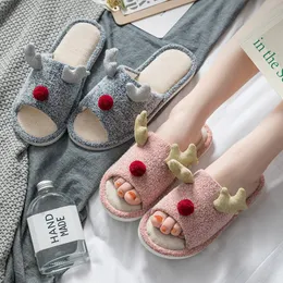 Cute Deer House Slippers For Women Bedroom Cotton Ladies Flat Shoes Spring Autumn Home Couples Slippers