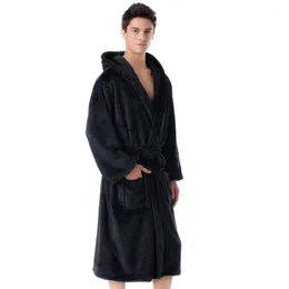 プラスサイズカジュアルメンズバスローブフランネルローブフード付き長袖男性ローブぬいぐるみ暖かい着物男性バスローブコートhot 1