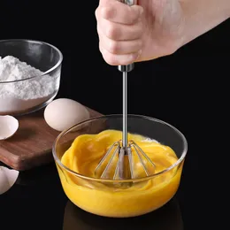 Semi-Automatic Egg Beater Stainless Steel Self Turning Egg Stirrer Manual Egg Whisk Mixer Cream Stirring Kitchen Baking Tools