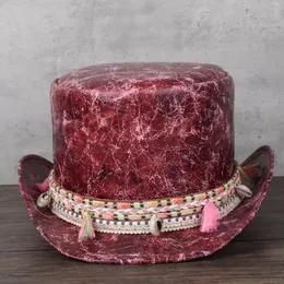 2021 الجلود أعلى قبعة للنساء دش lday fedora قبعة ماجيك شقة steampunk تأثيري لحم الخنزير فطيرة حزب قبعات دروبشيب 13 سنتيمتر