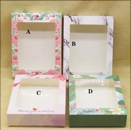 Paketlåda med fönster DIY Handgjorda gåvor Box med fönster Marbling Flower Pattern Kraft Candy Boxes HHA3513
