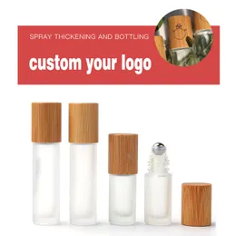 5 10 15ml Frosted clear Roll On Glass Bottle with Bamboo Cap 1/2 oz Roller Ball Perfume Essential Oil Bottles custom logo