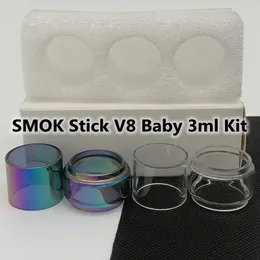 Stick V8 Baby 3ML Kit Bag Normal Bulb Tube 5 ml KLAR RAINBOW Ersättningsglasrör Standard Bubble Fatboy 3st/Box Retail Package