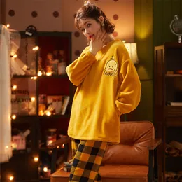 MELIFLE Winter Warm Soft Velvet Pajama Set for Women Satin Atoff Home Flannel Sleepwear Suits Plush Lounge Silk Female Nightwear 201217