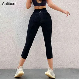 Antibom Booty Scrunch Seamless Leggings Kvinna Hög midja Push Up Yoga Pants Calf-Lengen stretchy Fitness Textured Capri Tights H1221