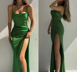 Sexy Prom Evening Dress Spaghetti Strap Sleeveless Train Split Formal Party Gown Green/Black Robes De Soirée Vestidos 2022