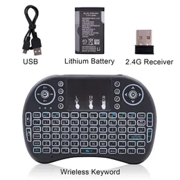 US Mini I8 2.4GHz 3-Color Backlight Wireless Toetsenbord met TouchPad Zwart A26
