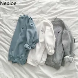 Neploe Cartoon Print Hoodies Women Korean O Neck Long Sleeve Coats Femme Loose Casual Plus Velvet Female Sweatshirts 1C818 201212