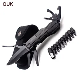 QUK Zangen Multitool Klapptasche EDC Camping Outdoor Survival Jagd Schraubendreher Kit Bits Messer Flaschenöffner Handwerkzeuge Y200321