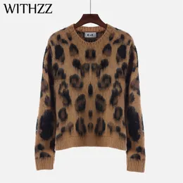 Withzz Nova Chegada Primavera Outono Inverno Elegante Casual Rodada Pescoço Leopard Imprimir Manga Longa Camisola Camisolas Pullovers 201223