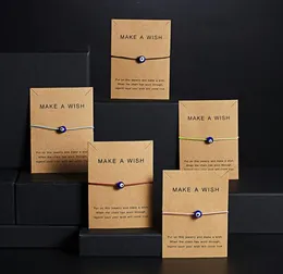 Make a Wish Blue Evil Eye Woven Paper Card Armband Frauen Einstellbare Lucky Red String Armbänder Femme Modeschmuck Großhandel