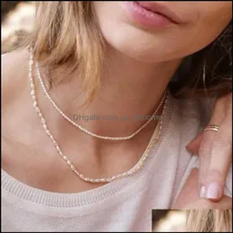 Chains Necklaces Pendants Jewelry Minimalist Real Pearl Necklace 2Mm/3-4Mm Size Freshwater Choker Simple Delicate For Women