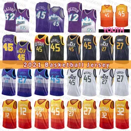 ユタ州ジャズバスケットボールジャージャー32 12 DONOVAN MITCHELL RUDY GOBERT 2021 2022新しい45 27ジョンストックトンKarl Malone Multi