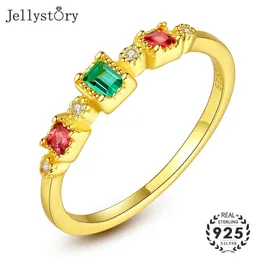 Jellystory 925 Стерлинговое серебро с прямоугольником Творческий Изумрудный Zircon Gemcone Кольца для Женщин Мода Ювелирные Изделия Свадебный подарок Y200321