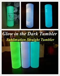 US Stock DIY Sublimation Tumbler Glow في Tumbler Dark 20oz Tumbler مستقيم مع الطلاء المضيء كوب سحري كوب مضيئة كوب سحري