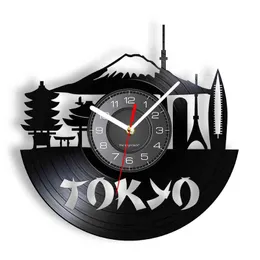 Tokyo Skyline Decorative Wall Clock For Enterprise Office Japanese Cityscape Vinyl Album Re-purposed Record Clock Japan Souvenir H1230