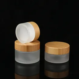 Frosted Glass Cosmetic Jars Hand/Face/Body Cream Bottles Travel Size15g 30g 50g 100g with Natural Bamboo Cap PP Inner Cover DH8569