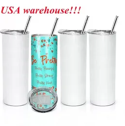 Local warehouse 3-5 days delivery sublimation straight tumbler 20oz blank tumblers sippy cup water bottle US STOCK