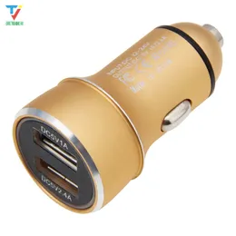 Uniwersalna Podwójna Ładowarka samochodowa USB Adapter Metalowy Płaski telefon komórkowy Ładowanie 5 V 2-portowe Phone Car Charger 300 sztuk / partia