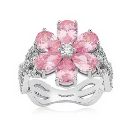 Valori Jewels Magnolia Flower Ring, 2 Ct Zircon Pink Pear Gemstone, Rhodium Plated, 925 Silver, Fine Jewelry 220216