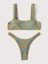 Sexig mikro bikini 2022 Kvinnor Orange Leopard Push Up Vaded Thong Baddräkt Kvinna Klipp ut Baddräkt Swimwear Trajes de Bano