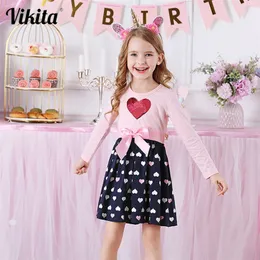 Vikita Meninas Vestido de Algodão Manga Longa Crianças Patchwork Vestidos Criança Vestidos Para Roupas Roupas Crianças Dos Desenhos Animados Princesa Vestido LJ200923