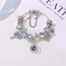 17-21CM hot-air balloon charms bracelets Souvenir bracelet globe and unicorn beads as gift DIY Jewelry pink and blue Accessories