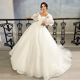 Boho Sexy Puff Sleeves Strapless Wedding Dress Sweetheart Sweep Train Custom Made Princess A LineBridal Dresses Vestido De Novia