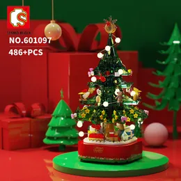 Sembo Blok Yaratıcı Uzman Noel Ağacı Müzik Kutusu Set Köyü Tren Noel Baba Hediye Yapı Taşları Yaratıcı Noel Çocuk Oyuncak Q1126