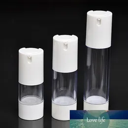 50pcs /ロット15mlの空のプラスチックエアレスポンプローションボトル真空フラスコ0.5oz高架ブラック/ホワイト詰め替えボトル、