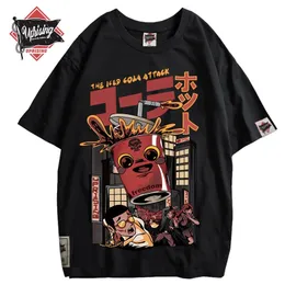 Giapponese Harajuku Cartoon Cola Demonizzazione Uomini Hip Hop T Shirt Monster T-Shirt Streetwear Estate Supera i t Maglietta di cotone HipHop 220312