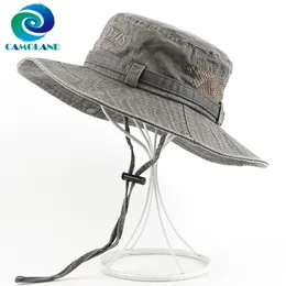 CAMOLAND Hohe Qualität Baumwolle Eimer Hut Mann Sommer UPF 50+ Sonnenhüte Mode Bob Panama Kappe Männlich Gewaschen Boonie angeln Wandern Hut Y200714