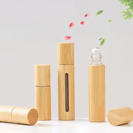 Natural Bamboo Glass Essential Oil Bottle 3ml/5ml/10ml Refillable Empty Essential Oil Perfume Fragrance Scent Steel Roller Ball Bottles