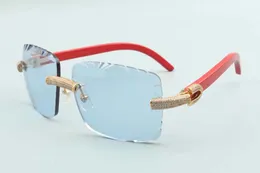style red wood temples sunglasses 3524020, cutting lens micro-paved diamonds glasses, size: 58-18-135 mm