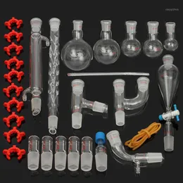 29pcs / set Destillationsgerät Labor Glaswaren Kit Set Chemie Labor Glas Destillationsdestillationsgerät 24/291