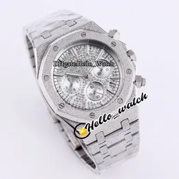 3A K8F NYHET 41MM 26333 26331 Miyota Quartz Chronograph Mens Watch Diamond Dial Stopwatch Frost Gold Borstat stålarmband Hello_Watch