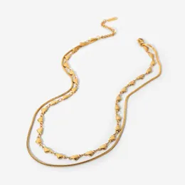 Hängsmycke Halsband 2022 Tarnering Gratis Dubbelskikt Hjärtan Halsband Kvinnor Chunky Rostfritt Stål Tunna Chain Choker 18K Gold Boho Smycken Gift GI