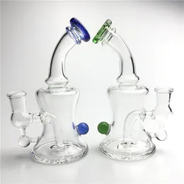 Ny 6,5 tum 14mm Kvinna Glas Vatten Bongs Med Tjock Pyrex Röd Blå Handtag Recycler Dab Oil Rigs Bägare Bong