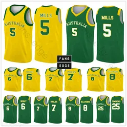 2019ワールドカップチームオーストラリアバスケットボールジャージ5パティミルズ12アロンベインズ8マシューデラベドバ6アンドリューボグートカスタムプリントシャツ