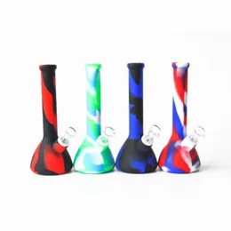 8inch beaker design bong silicone bongs tubo camuflagem água colorida água fogueira