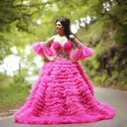 Sweetheart Tulle Quinceanera Dresses 2022 Crystal Prom Suknie Wielowarstwowe Ruffles Party Vestidos Evening Wear
