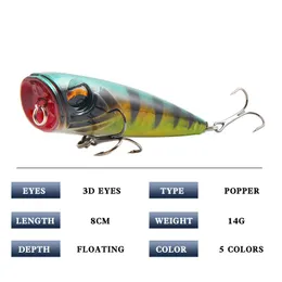 8 cm 14g sztuczne przynęty Plastikowe wędkowanie Wędkarstwo Top Water Popper Lure Fishing Wobbler Crankbait Fishing Cass