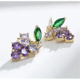 Brincos para as mulheres S925 Agulhas de prata Zircônia Cúbica Elegante Vintage Roxo Verde Grupo de Uvas Ear Studs Fine Jewelry