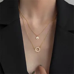 925 Silver Double Layer Necklace Jewelry Minimalism Sun Pendants Chocker Kolye Vintage Collier Bijoux Femme Women Necklace Q0531