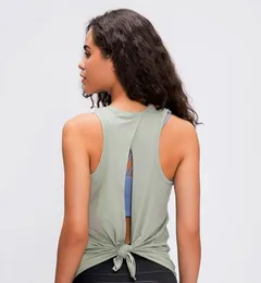 Lu-27 Yoga Sports Tanktops T-shirt workout Vest Gym Kleding Dames ondergoed Allemaal vastbinden Boog terug los ademende fitness top blouse