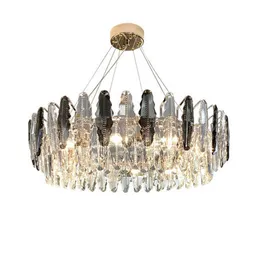 Lustre de lâmpada moderna de luxo para sala de estar redondo pendurado luminárias de luz de cristal decoração de casa levou cristal iluminação