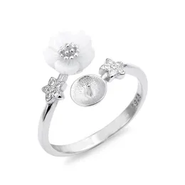 Flower Ring Settings White Shell 925 Sterling Silver Star Zircon DIY Pearl Ring Mount 5 Pieces