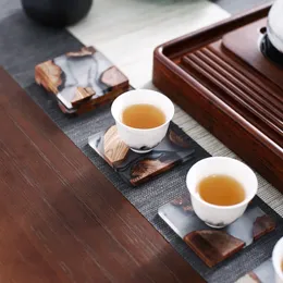 Creative quadrado resina pinho xícara de chá coaster conjunto tapetes na mesa individualidade para bebida quente coffee pad isolação térmica placemat y200328