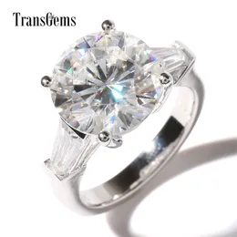 TransGems Luxury 5 Carat Lab Grown Diamond con acentos Anillo de bodas Sólido 14K Gold Compromiso Band Y200620